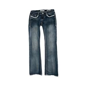 Womens Y2K Daytrip Denim Jeans Embroidered Pockets Gemstones Leo Bootcut 27x31